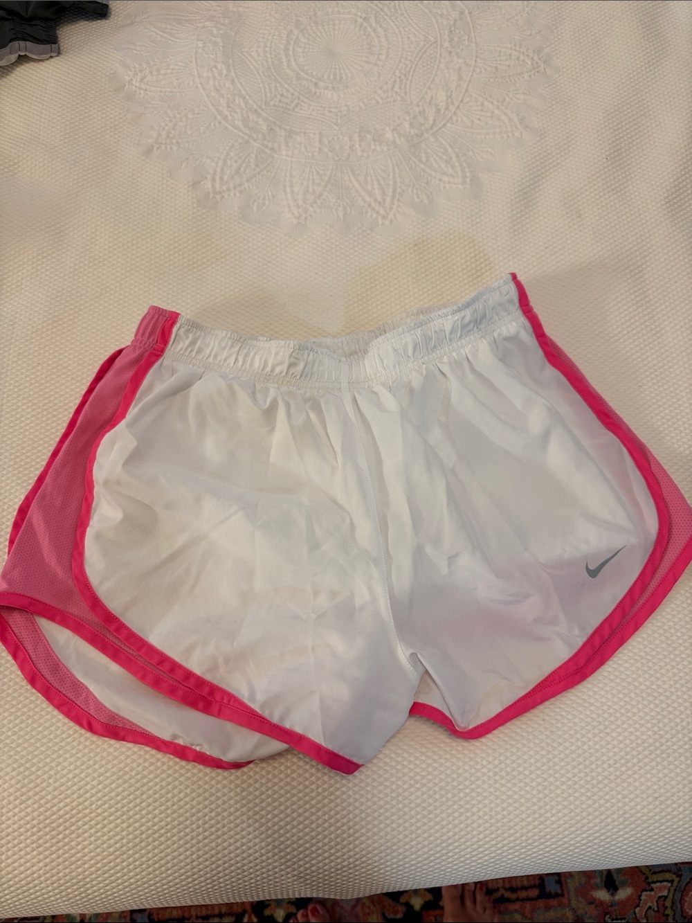 Nike Women’s Dri-Fit White Shorts with Pink Trim